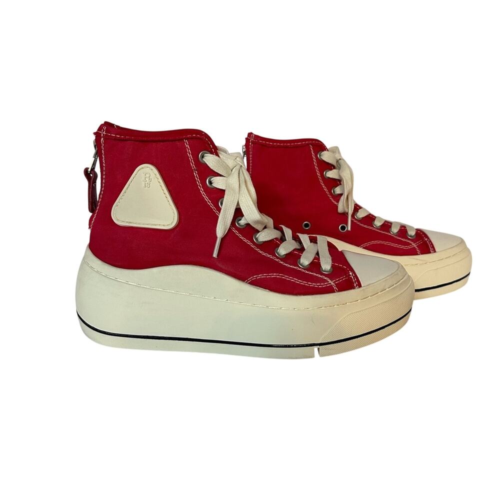 R13 Kirk Red Canvas High-Top Sneakers Sz US 8 Thick Distressed White Platform